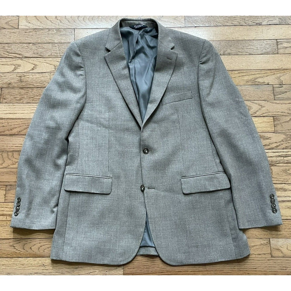 Jos A Bank Traveler Blazer Mens 42L Brown Wool Weave Pattern Tailored Fit